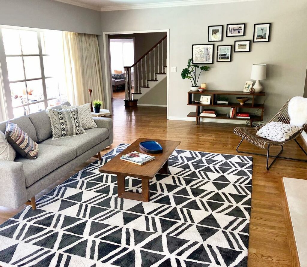 Liven up your space with a classic black and white rug