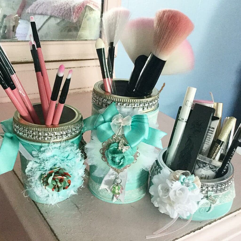 Mason jar makeup supplies